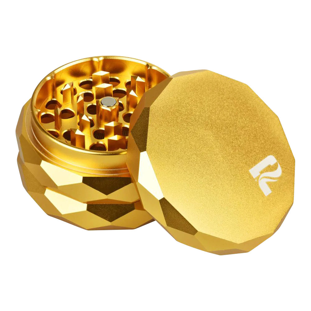 Pulsar Diamond Faceted Aluminum Grinder, 4-Part, 2.25" Diameter, Compact Design, Gold