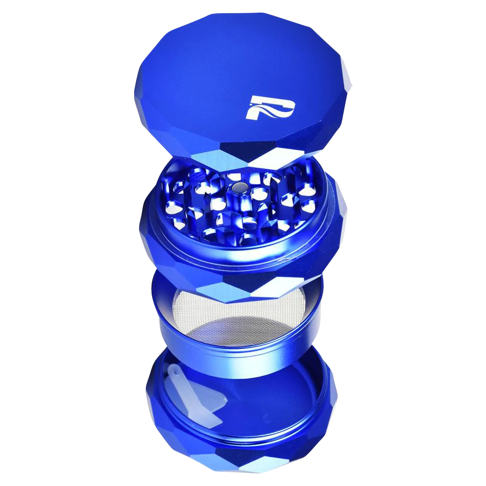 Pulsar Diamond Faceted Aluminum Grinder, 4-Part Design, Compact Size, Angled View