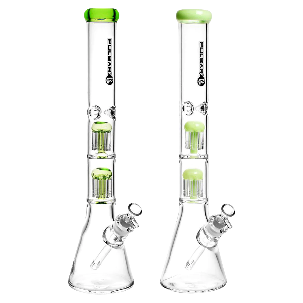 Pulsar Borosilicate Glass Bongs with Dual Jellyfish Percs, 45 Degree Joint, Front View