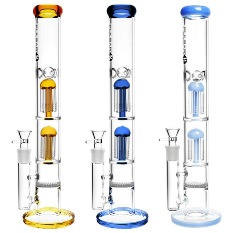 Pulsar Dual Jellyfish Perc Water Pipe in clear borosilicate glass with color accents