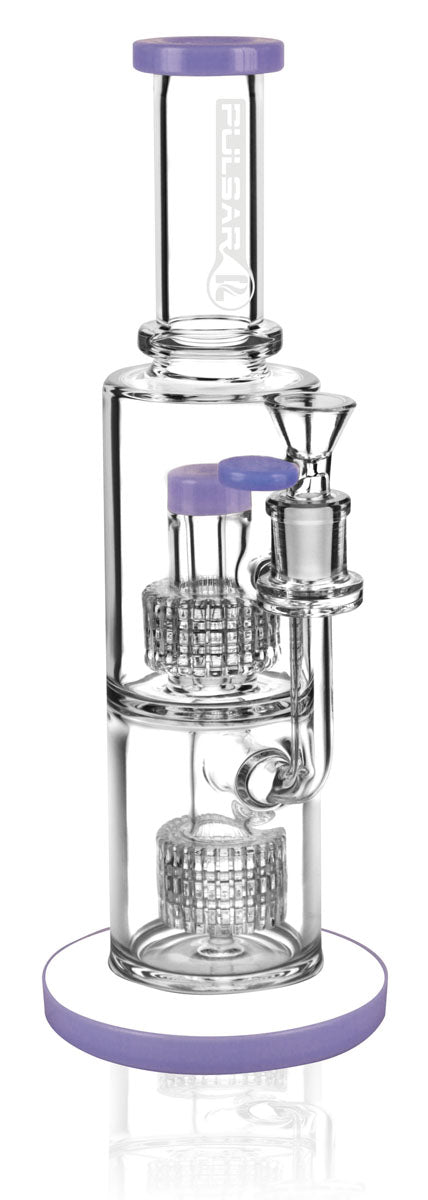 Pulsar Dual Matrix Water Pipe, 11.75" tall, 14mm Female, with Borosilicate Glass, Front View