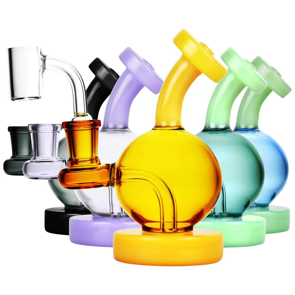 Pulsar Duality Sphere Mini Rig in various colors, compact 5" borosilicate glass, 90 degree joint