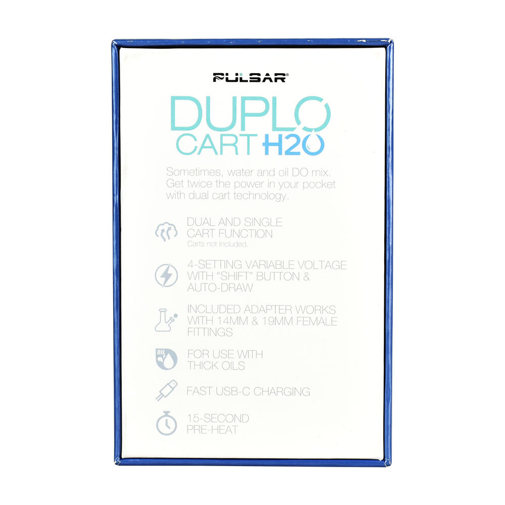 Pulsar DuploCart H2O Vaporizer packaging front view highlighting water pipe adapter and features