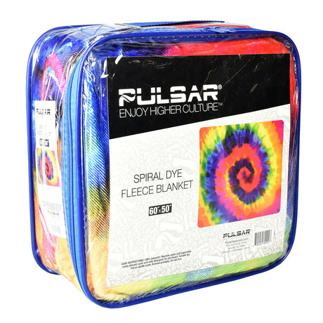 Pulsar Spiral Tie Dye Fleece Blanket in packaging, vibrant colors, 60" x 50", cozy home decor