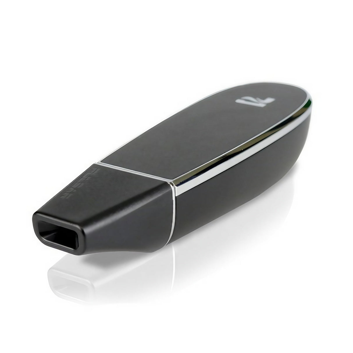 Pulsar Flow Vaporizer with durable quartz chamber, sleek black, angled side view