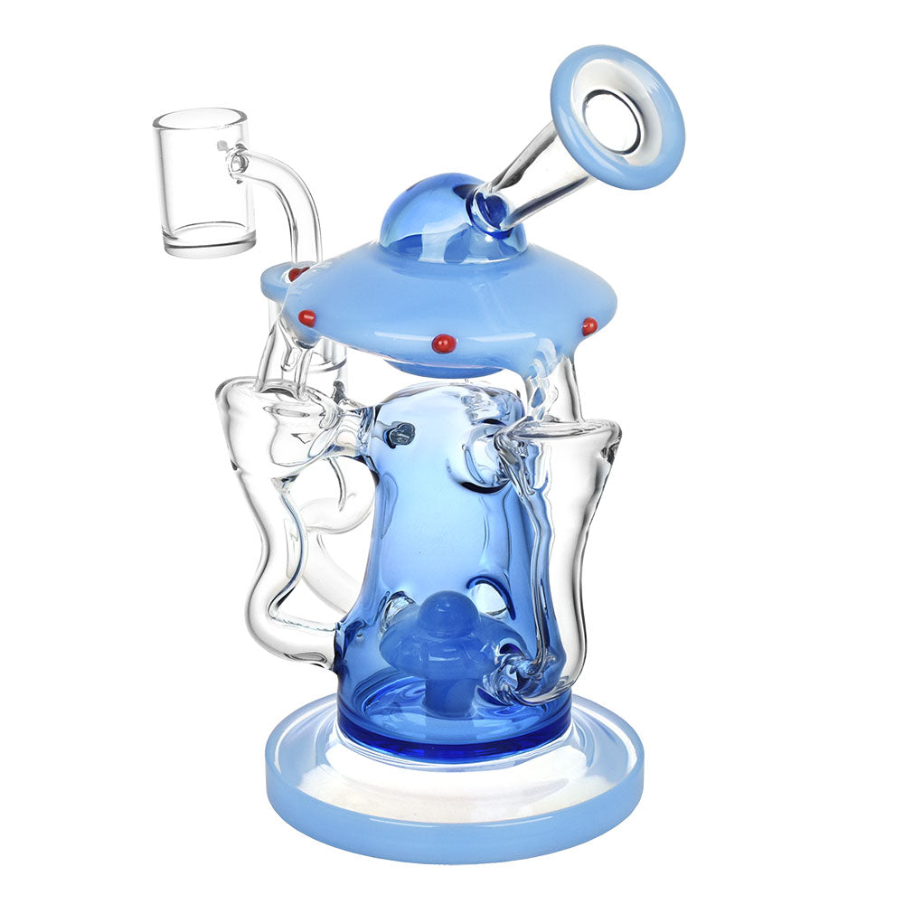 Pulsar Friendly Visitors Blue Recycler Dab Rig, 7.5" tall, front view on white background