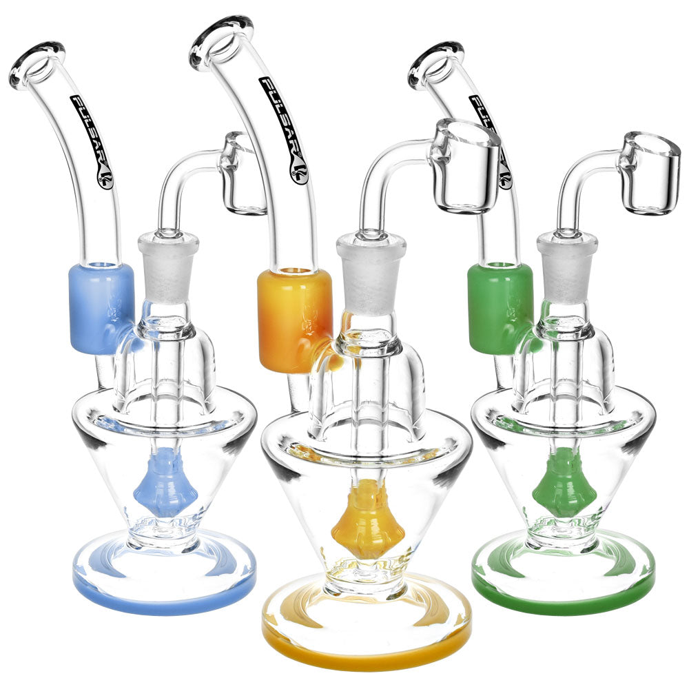 Pulsar Glass Chalice Style Dab Rigs with Showerhead Percolators in Various Colors - Front View