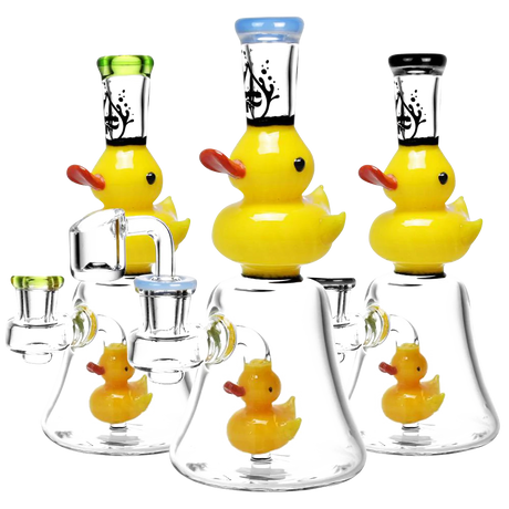 Pulsar Glass Double Duckie Rig with 90 Degree Joint for Concentrates, Front View