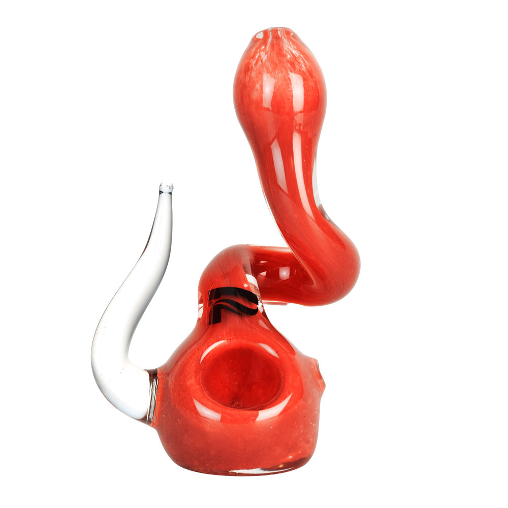 Pulsar Glass Twisted Standup Hand Pipe in red, compact 4" size, made of borosilicate glass, for dry herbs