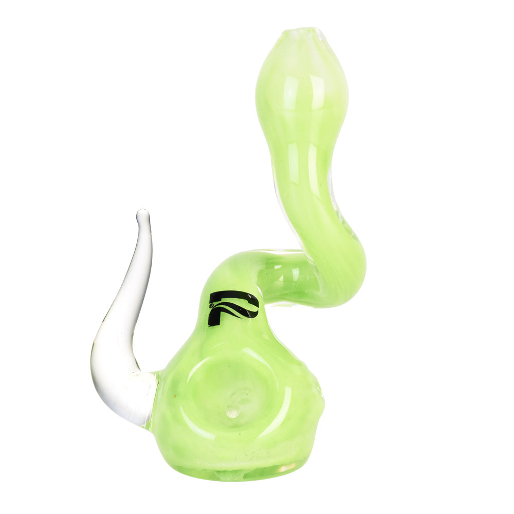 Pulsar Glass Twisted Standup Hand Pipe in neon green, compact design, for dry herbs, side view