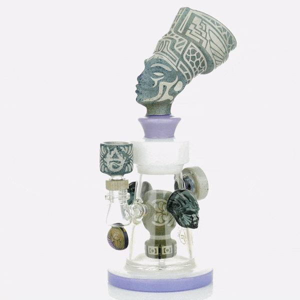 Pulsar Ramses Water Pipe with Hieroglyph Designs, 10-inch, 14mm Female Joint, Front View