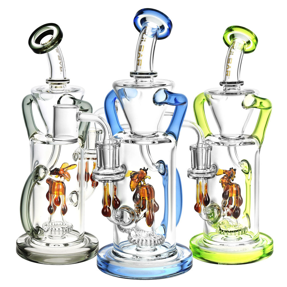 Pulsar Honey Sweetness Recycler Dab Rigs in Blue, Green, Clear - Borosilicate Glass
