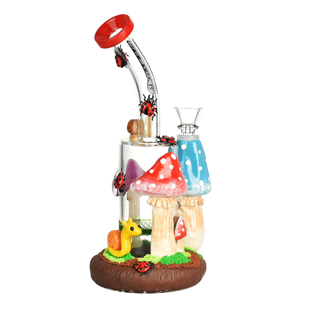 Pulsar Ladybug Shroom Water Pipe, 9" tall, 14mm female joint, with honeycomb percolator and whimsical design