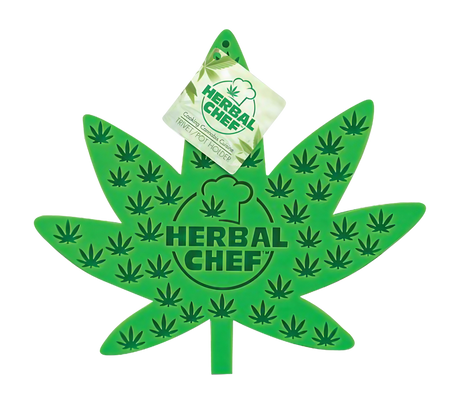 Pulsar Leaf Silicone Trivet in green with cannabis leaf design, ideal for kitchen use