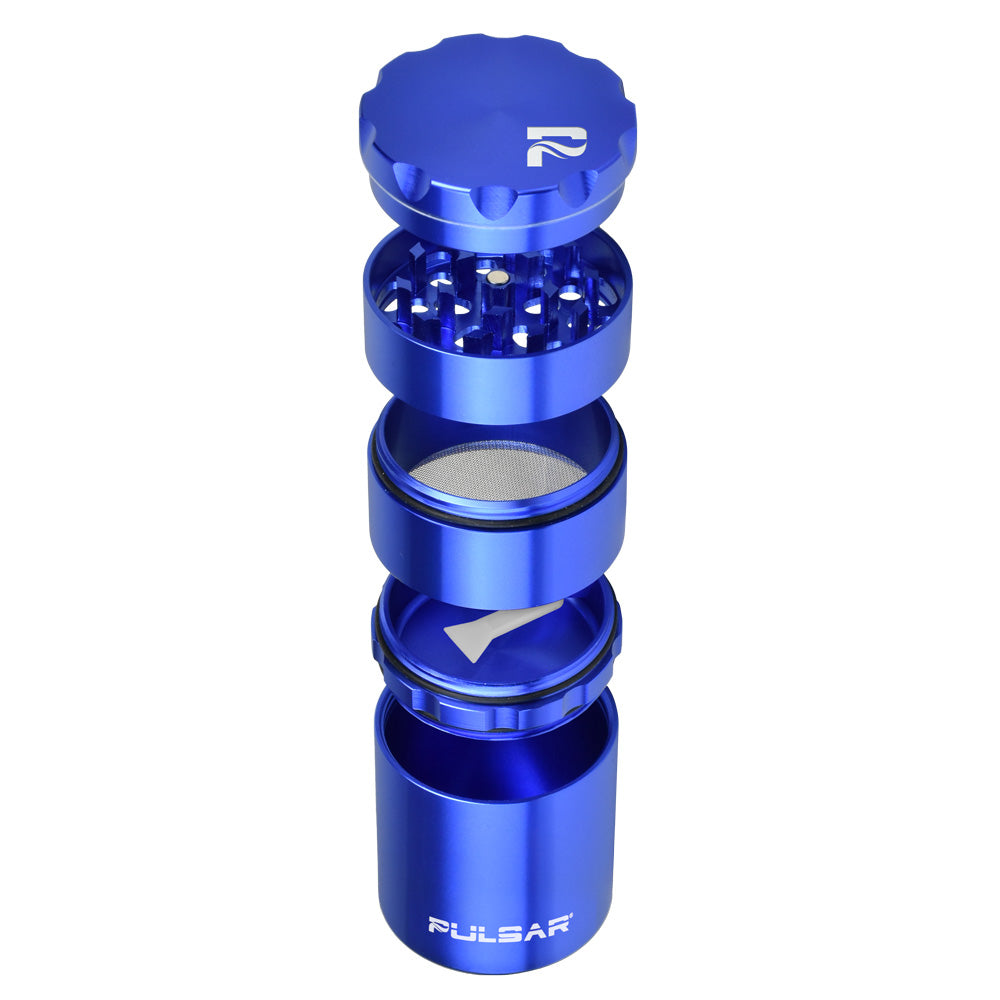 Pulsar 4-Piece Metal Grinder in Blue with Kief Catcher - Front View