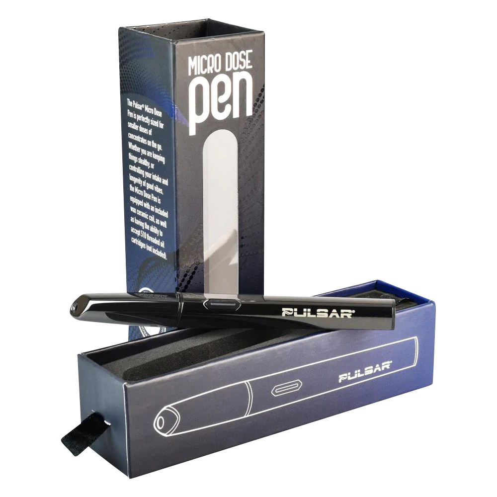 Pulsar Micro Dose 2-in-1 Vaporizer Pen with 510 Battery in open box, angled view