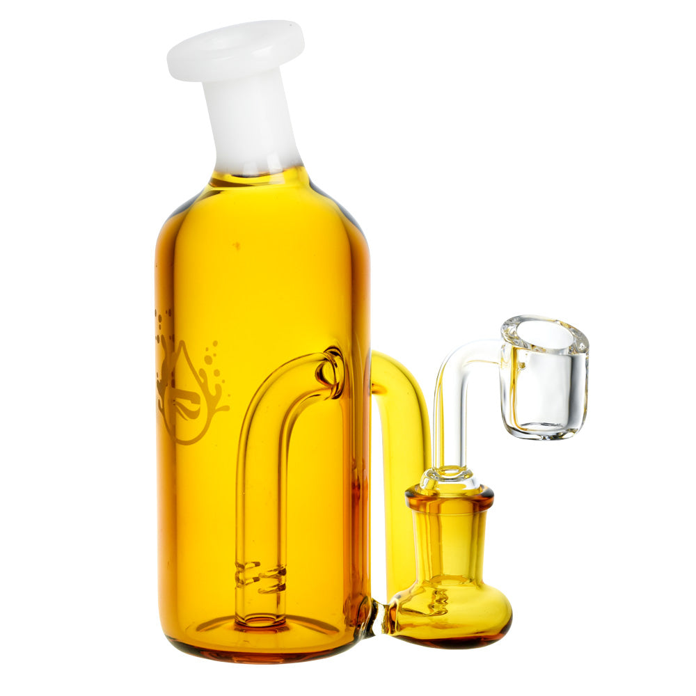 Pulsar Mini Bottle Rig in Amber - 15.5" Borosilicate Glass Dab Rig with Quartz Banger, Front View