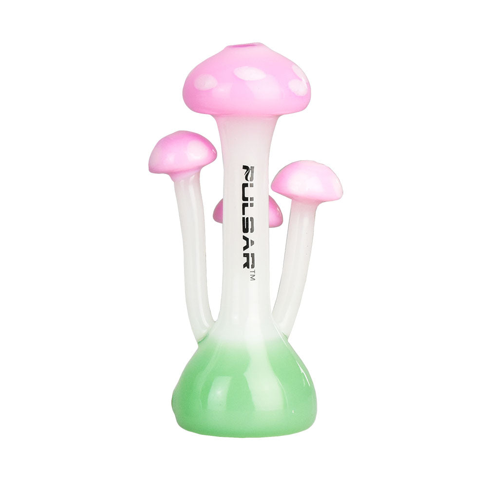 Pulsar Mushroom Family Hand Pipe in Borosilicate Glass with Colorful Design - Front View
