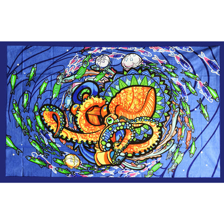 Pulsar Psychedelic Octopus Tapestry in vibrant colors, full view, 55" x 83", perfect for room decor