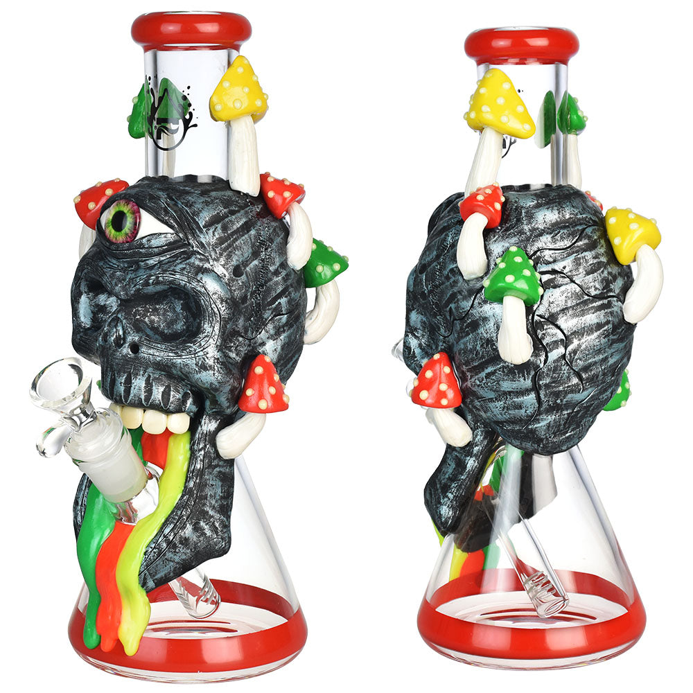 Pulsar Rainbow Puking Skull Beaker Water Pipe, 10.25", 14mm Female Joint, Borosilicate Glass, Dual View