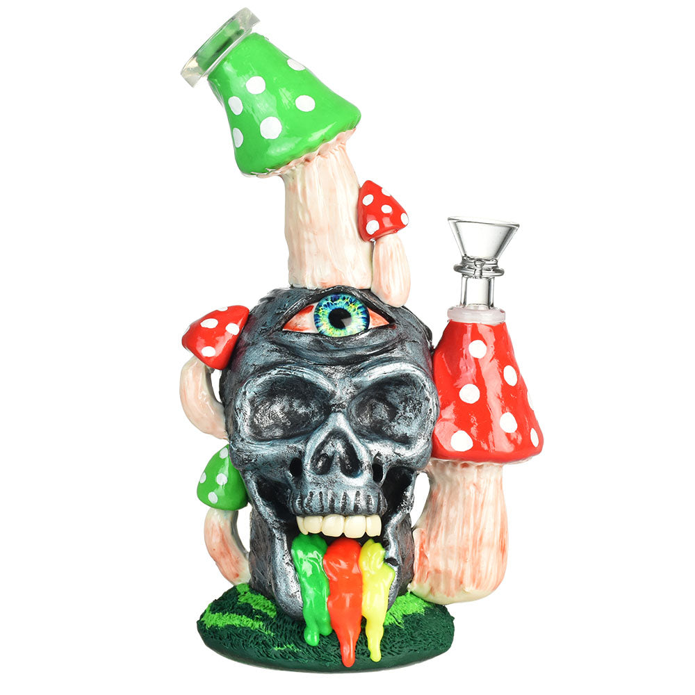 Pulsar Rainbow Puking Skull Water Pipe, 9.5" with Honeycomb Percolator, Front View