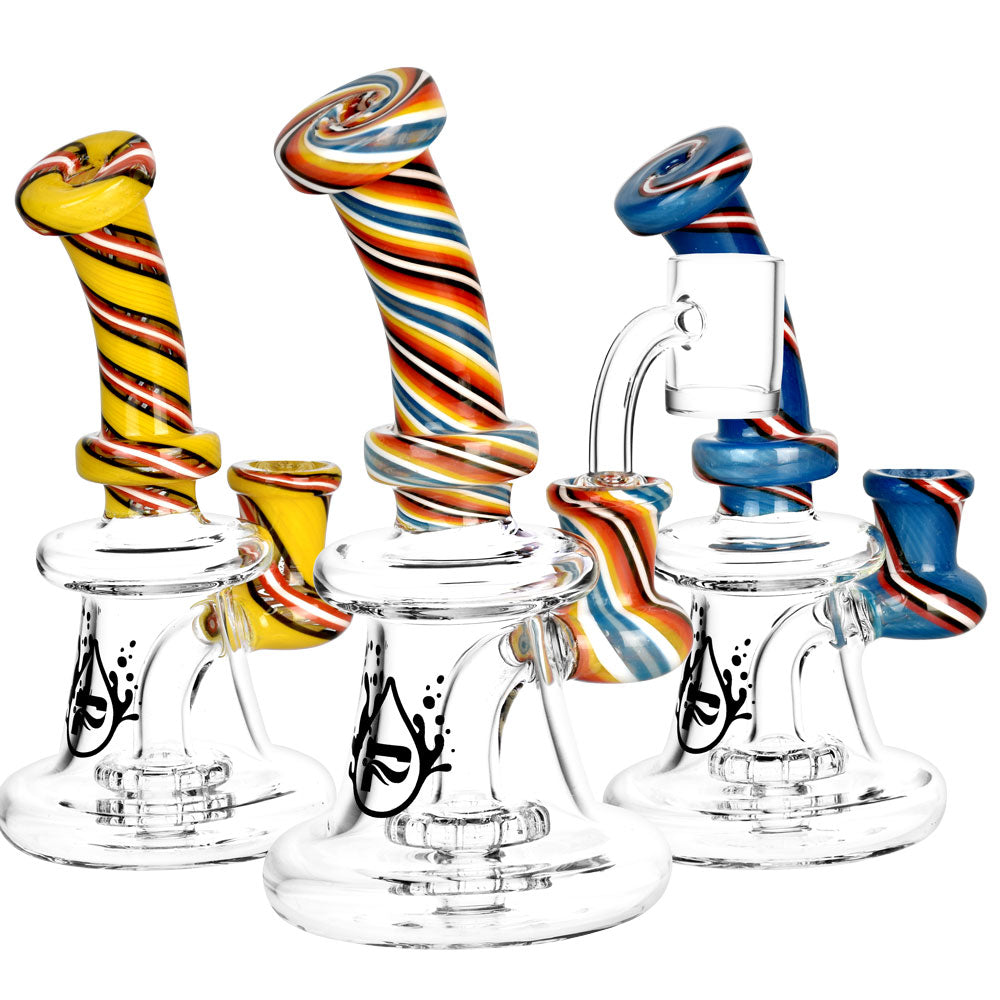 Pulsar Retro Stripe Swirl Mini Rigs with Showerhead Percolator and Colorful Design