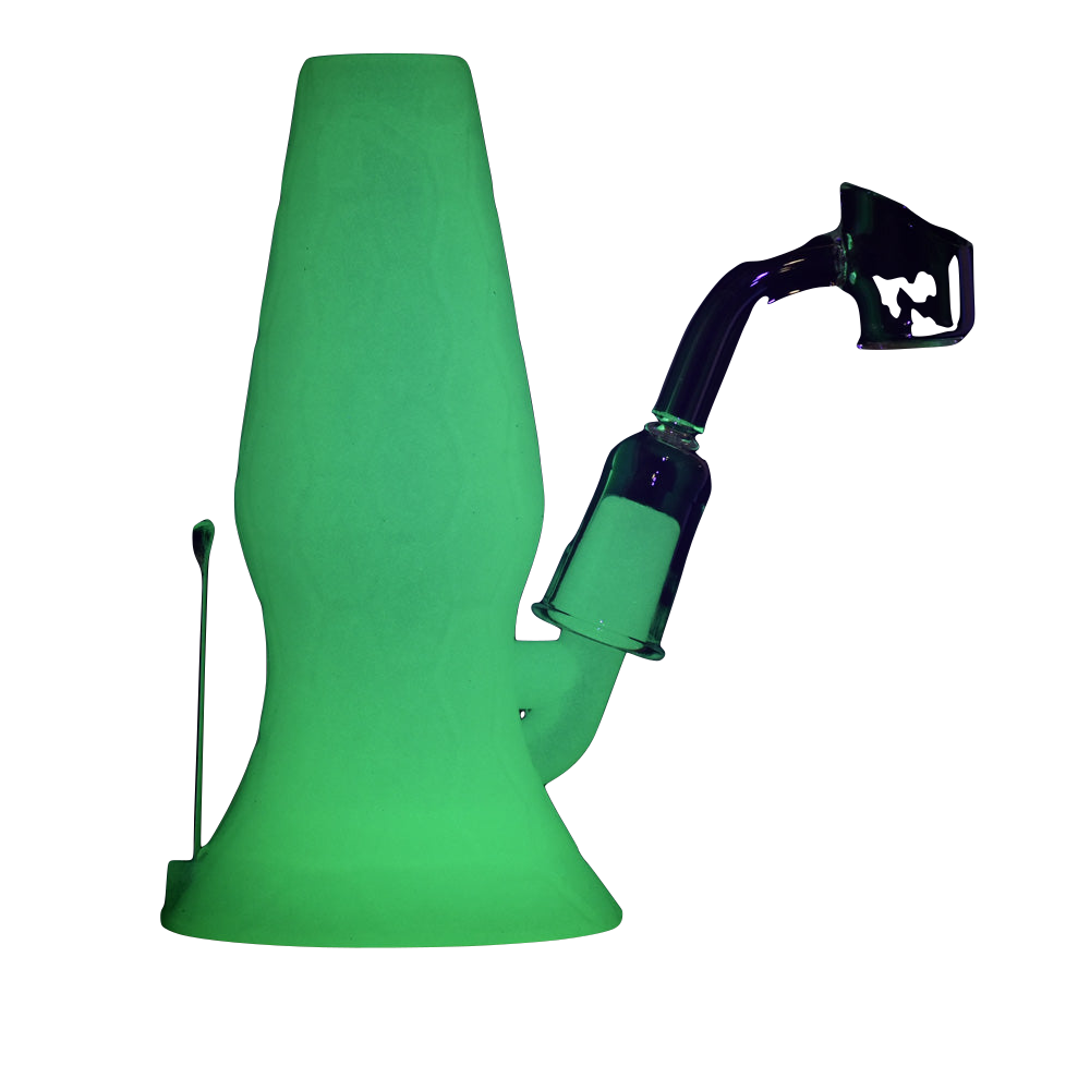 Pulsar RIP Series Mini Lava Flow Dual Rig, 4.5" tall, 14mm male joint, silicone body, side view