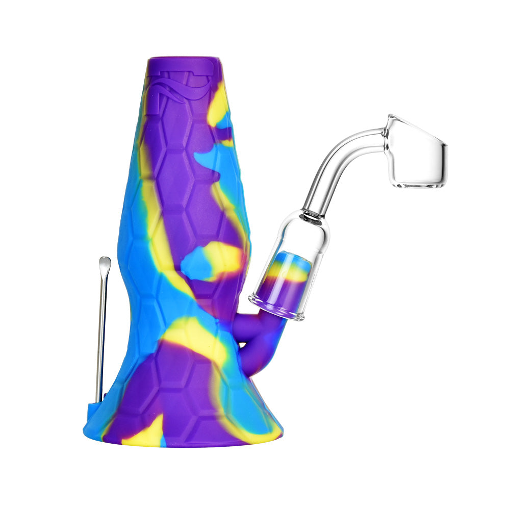 Pulsar RIP Series Mini Lava Flow Dual Rig, 4.5" height, 14mm quartz banger, silicone body, front view