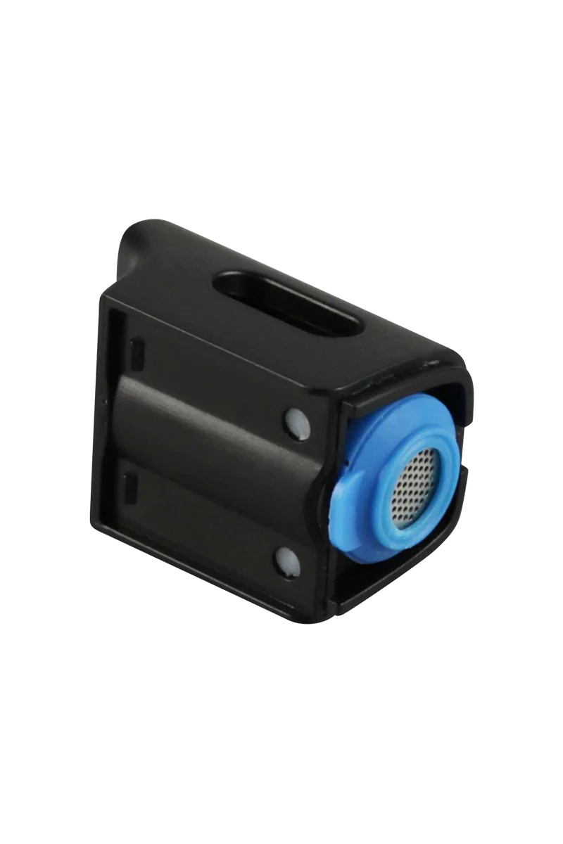 Pulsar Shift Vaporizer in black with blue trim, 3" quartz chamber, battery-powered, for dry herbs and concentrates