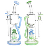 Pulsar Shroom Recycler Water Pipes in blue and green with heavy wall glass and 14mm joint