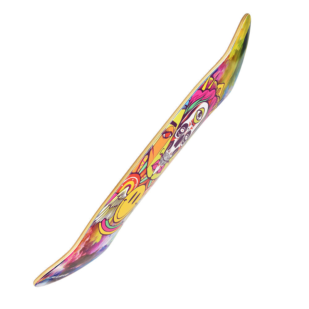 Pulsar SK8 Deck Trippin' design, 31" x 7.75" with vibrant psychedelic art, side view on white background