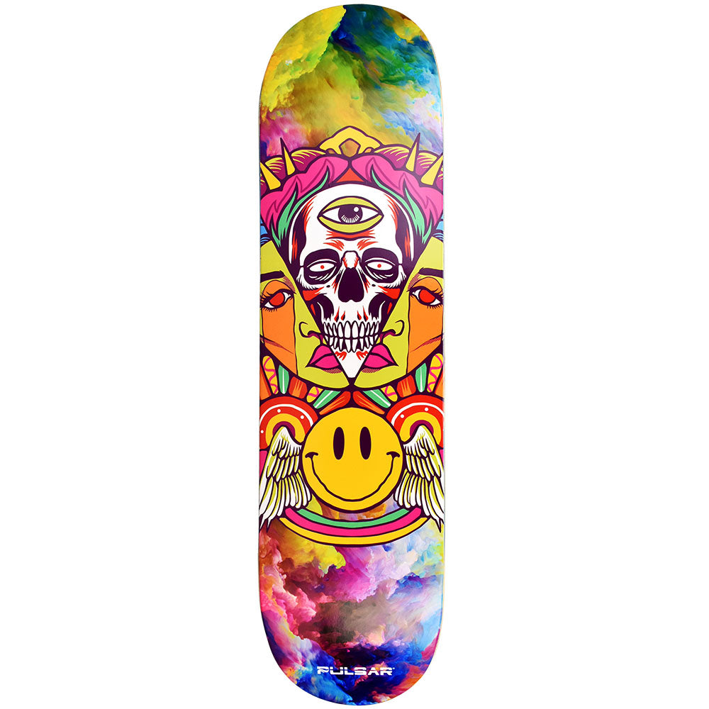 Pulsar SK8 Deck Trippin' design, 31" x 7.75", vibrant multicolor with skull graphic