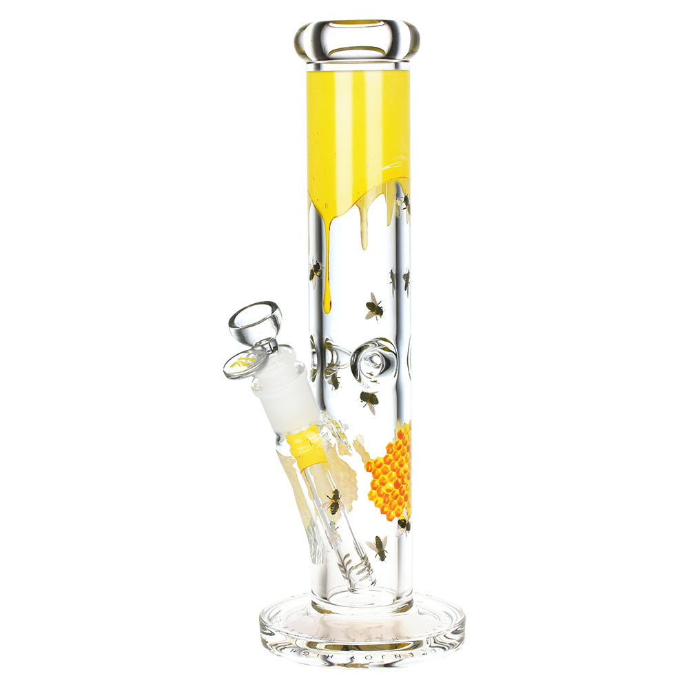 Pulsar Sweet Nectar 12" Straight Tube Water Pipe with Honeycomb Design, Front View