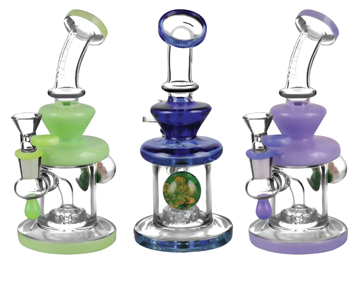 Pulsar Teardrop Mini Bongs with Marbles, Showerhead Percolator, Front View