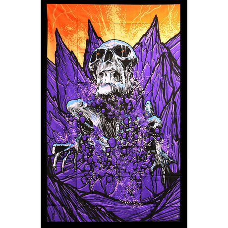 Pulsar The Great Awakening Tapestry, 55" x 83", featuring a skull and mountain design in vibrant colors