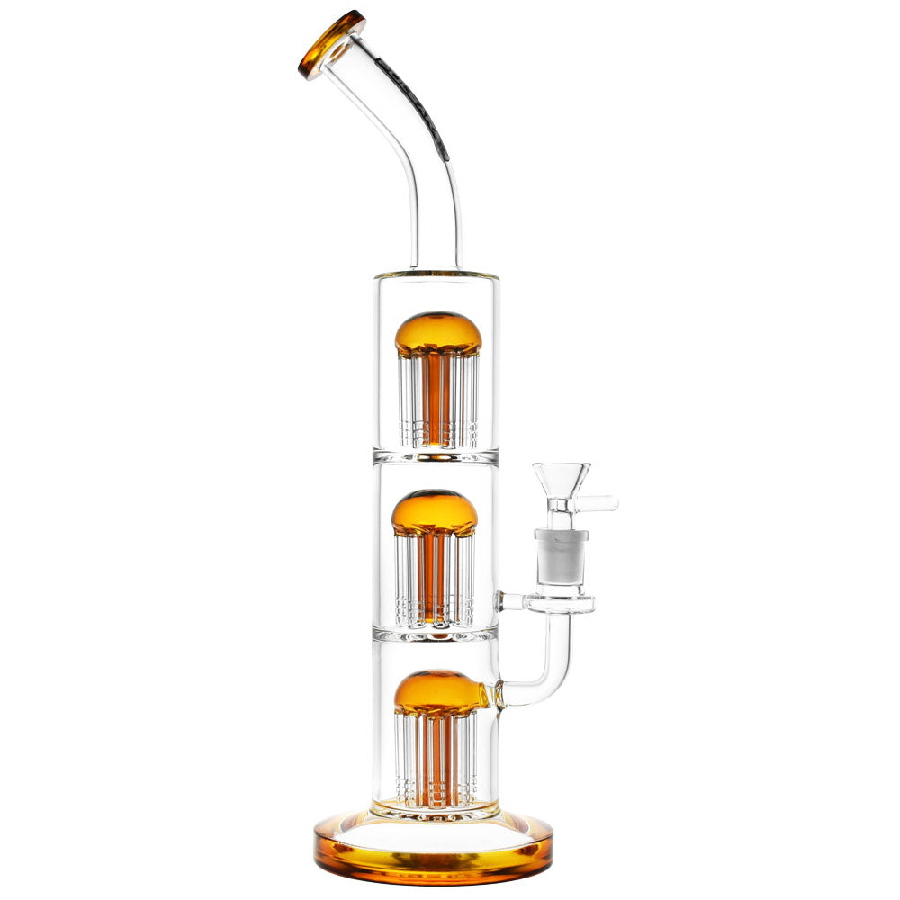 Pulsar Triple Jellyfish Perc Water Pipe, 14" with clear borosilicate glass and amber accents, front view