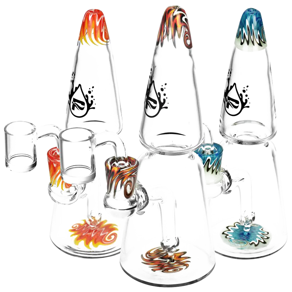 Pulsar Two Tier Rocket Cone Rigs in various colors with 90-degree joints, compact design, for concentrates