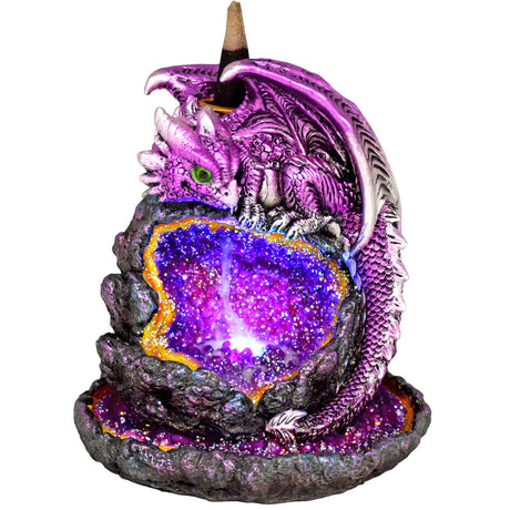 Purple Dragon Backflow Incense Burner with LED Lights, Front View on White Background