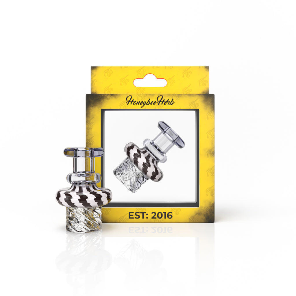 Honeybee Herb Cyclone Vortex Carb Cap in Purple - Front View on Packaging