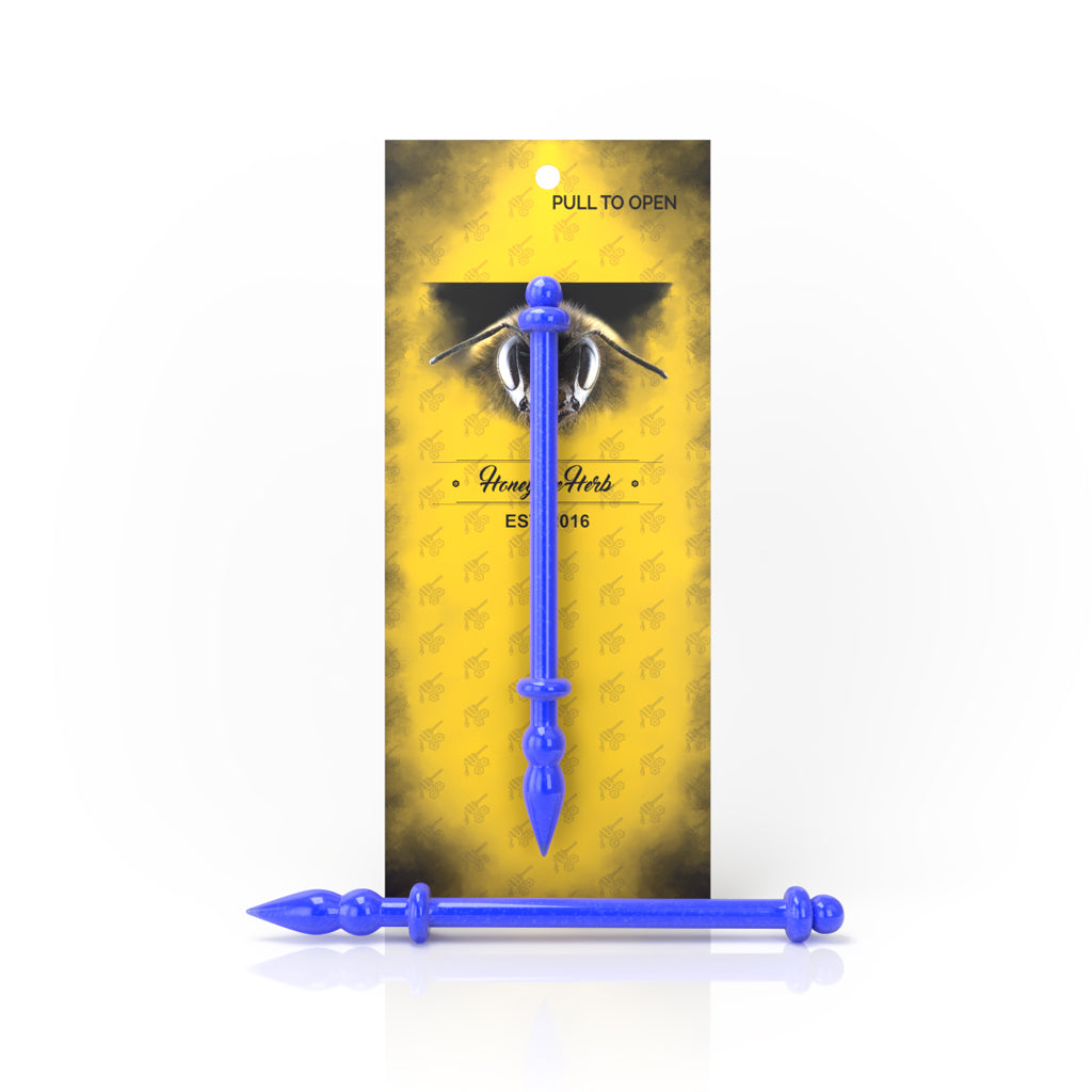 Honeybee Herb Starlight Wand Dabber in Purple, Borosilicate Glass, Front View on Yellow Background