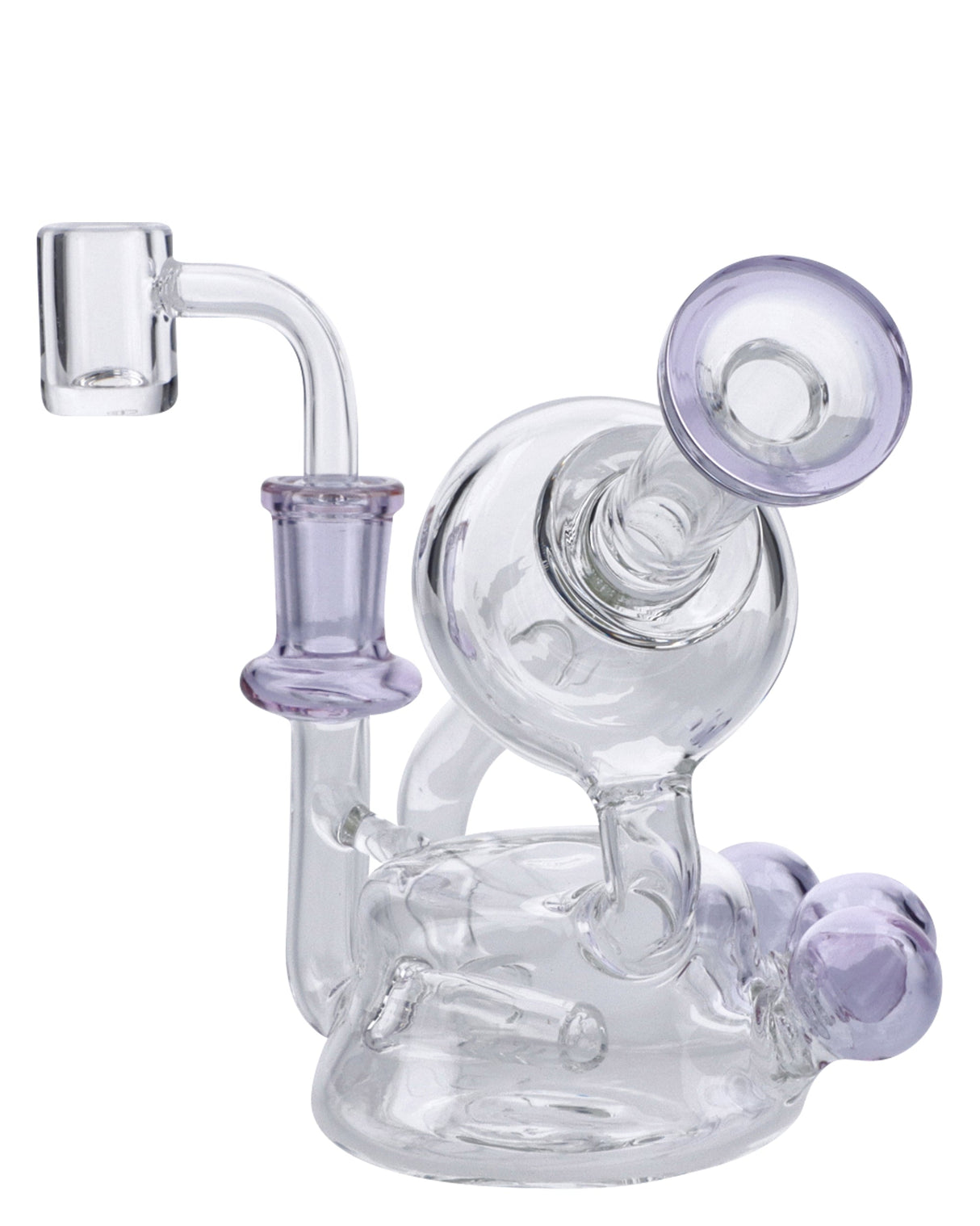 Purple Quartz Bubbler Set by DankGeek, 6in, clear glass with purple accents, 90-degree banger hanger design