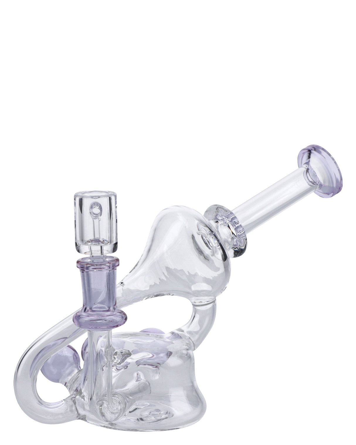 Purple Quartz Bubbler Set by DankGeek, 6in, clear with purple accents, side view on white background