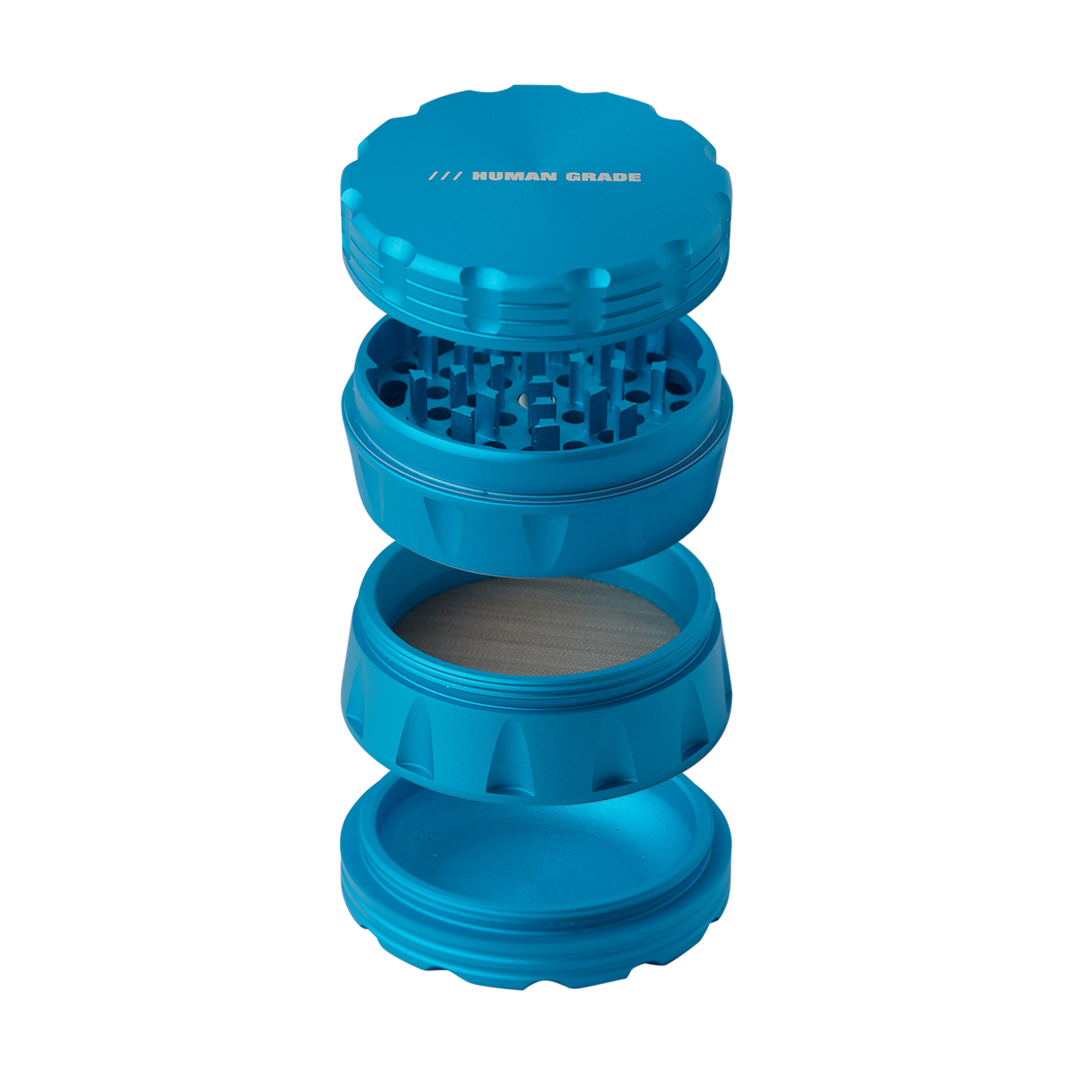 Human Grade Grinder 2A 2.5" 4-Piece in blue, front view on seamless white background