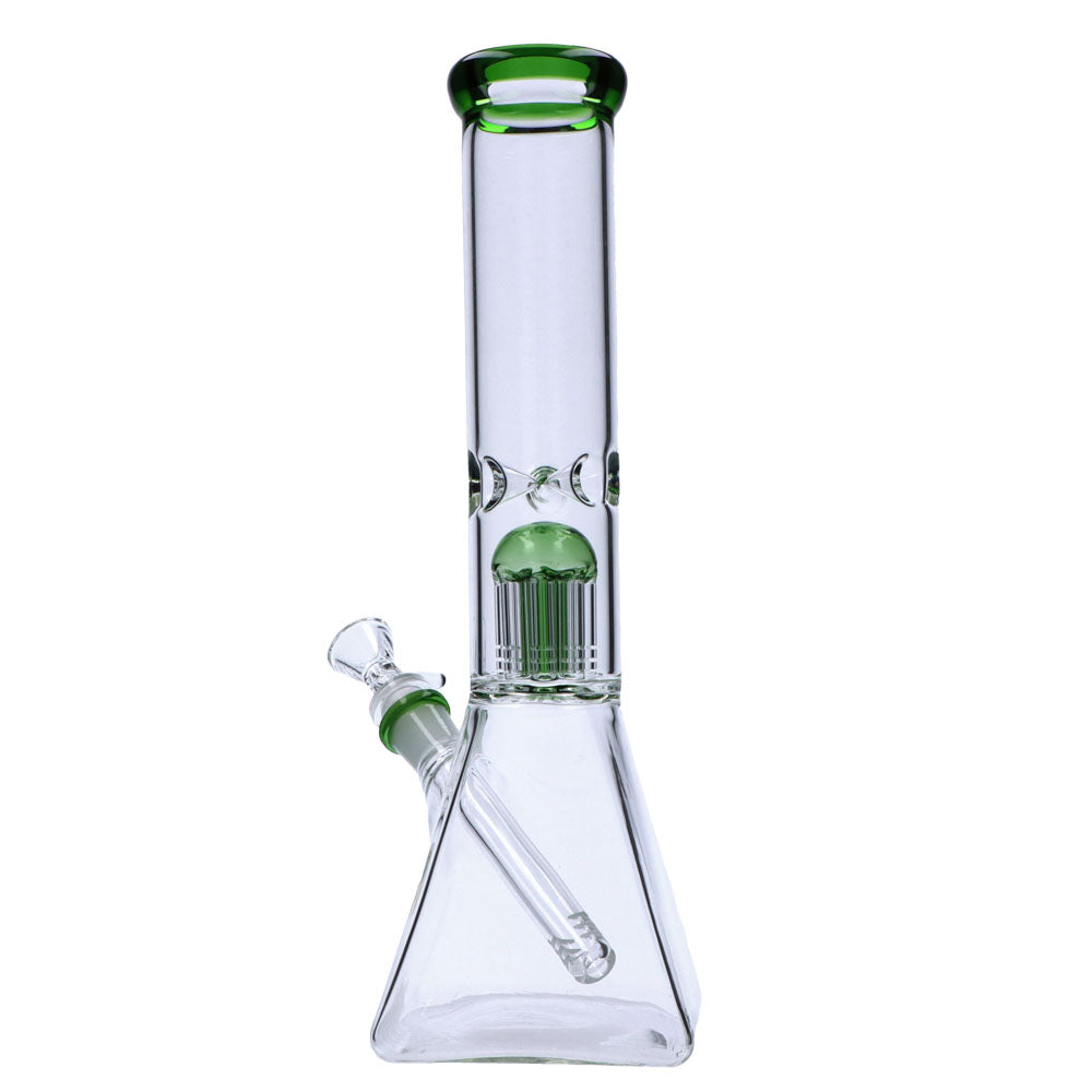 Valiant Distribution 12" Quad Base Beaker Bong with Green Tree Perc, Glass on Glass Joint