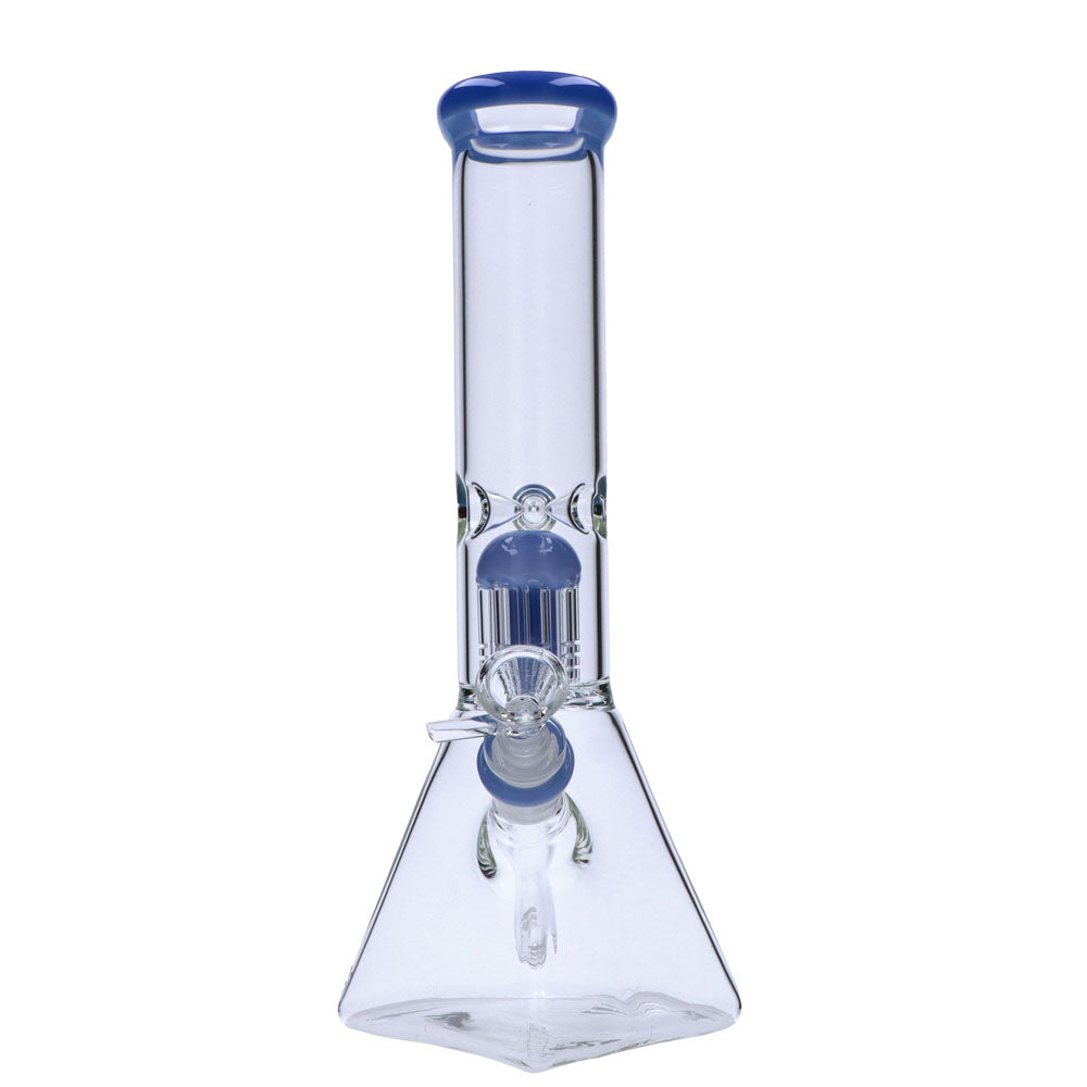 Valiant Distribution 12" Quad Base Beaker Bong with Blue Tree Perc, Borosilicate Glass, Front View