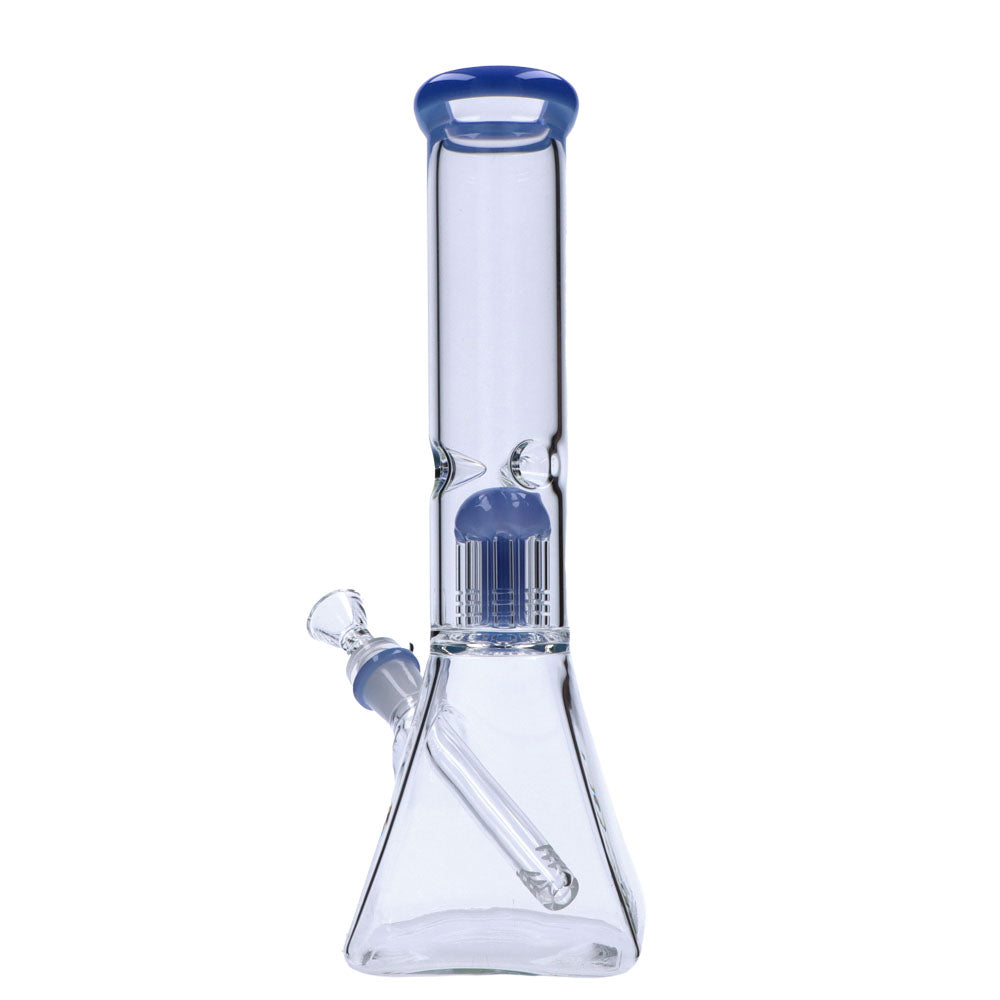 Valiant Distribution Beaker Bong with Blue Tree Percolator, 45 Degree Joint, for Dry Herbs, Front View