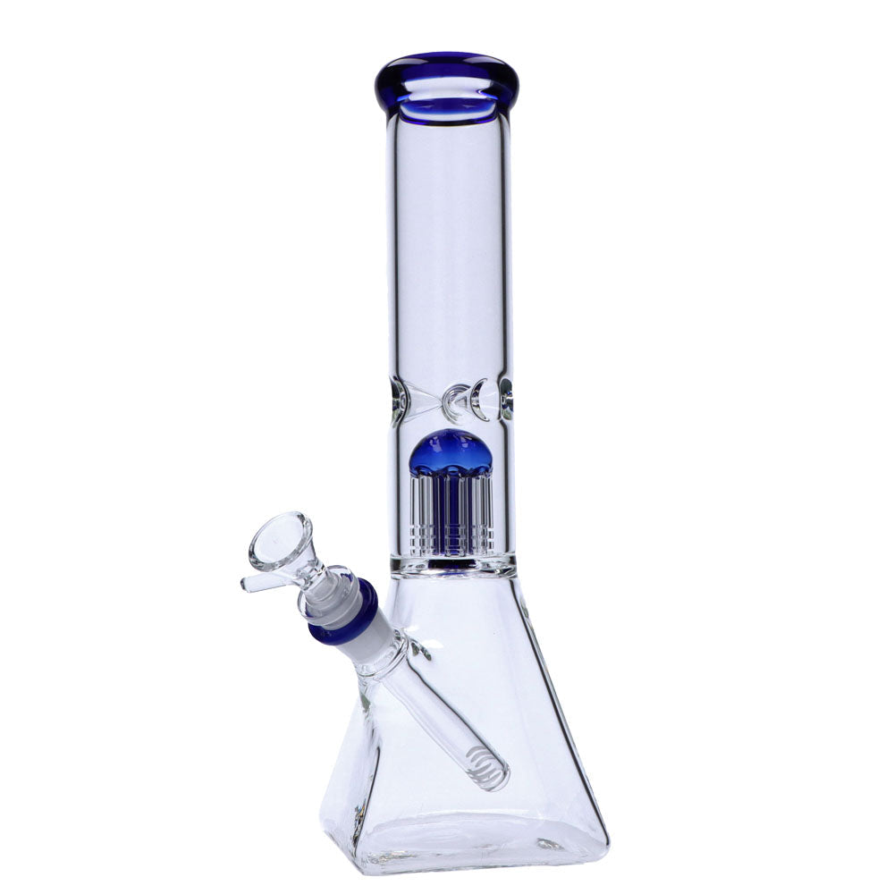 Valiant Distribution Quad Base Beaker Bong with Blue Tree Perc, 12" Tall, 45 Degree Joint