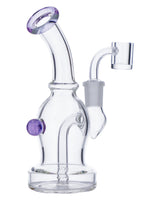Quartz Banger Dab Rig by Valiant Distribution, front view, with purple accents and heavy wall glass