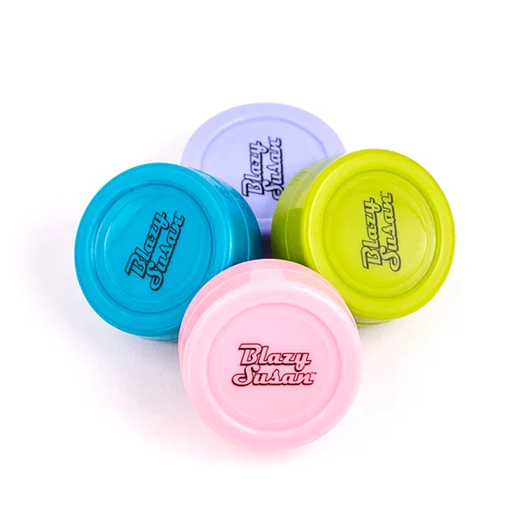 Assorted Blazy Susan Silicone Dab Jars in vibrant colors, compact and perfect for travel