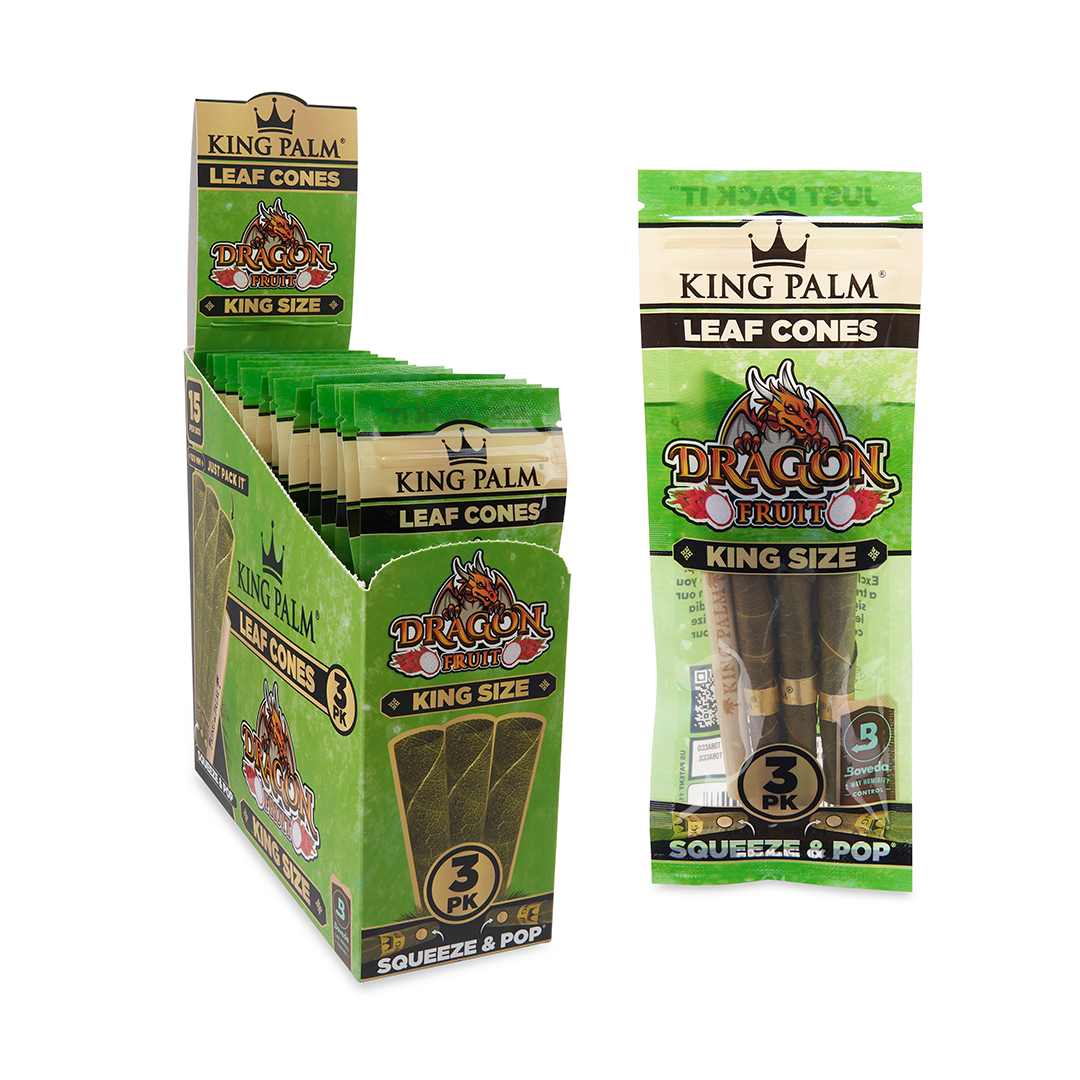King Palm Dragon Fruit Leaf Cones, Tobacco-Free, with Pop Filter, 15-Pack Display Front View